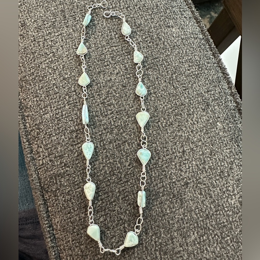 Larimar and silver colored necklace
